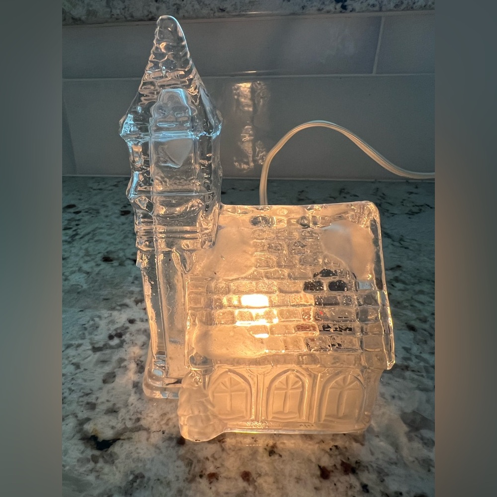 Vintage clear, crystal electric lighted church.